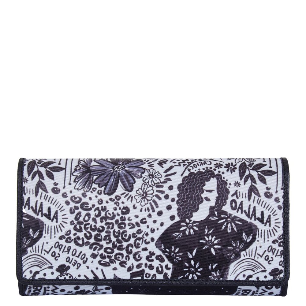 Black Printed Fabric Trifold Wallet & Card Holder – Women Organizer, ID Window
